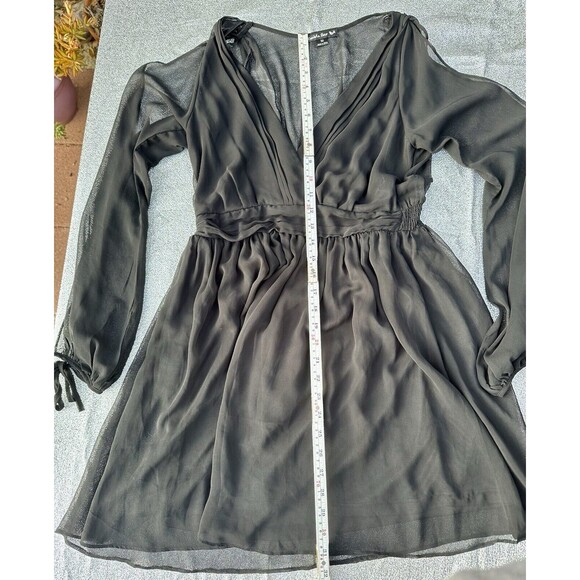 Double Zero Black Chiffon Dress Cold Shoulder Elastic Waist Sheer Back Size M - Picture 4 of 10
